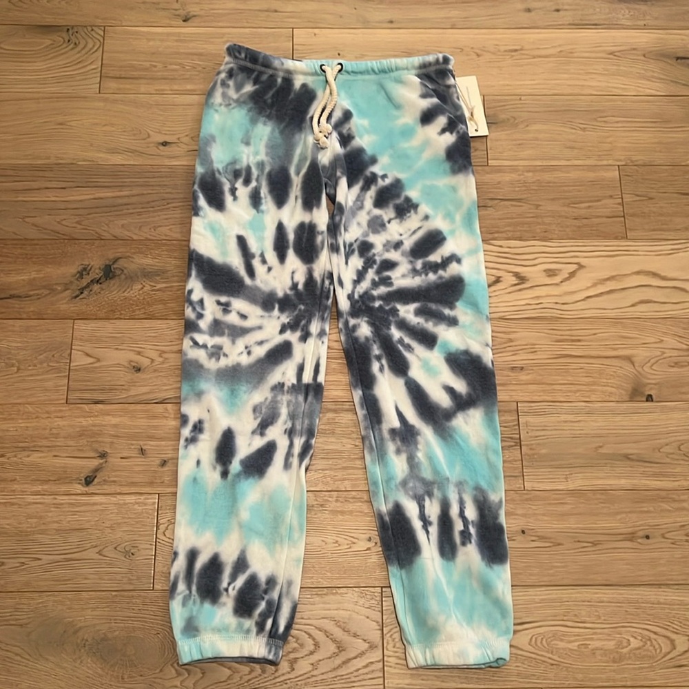 Ocean drive blue tie-dye scrunch bottom sweatpants w/ wrap cords size small